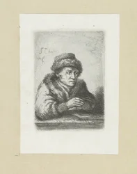 Volwassen man aan een tafel, en bontmantel The Compleat Work of Etchings de John Chalon / Oeuvre Complette des Eaux Fortes par Jean Chalon (título de la serie)