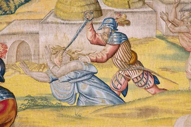 Tapiz flamenco. Serie La conquista de Túnez: Toma de Túnez. Dibujante Jan Cornelisz Vermeyen. Estudio Willem de Pannemaker, Bruselas. Ca 1545. Detalle.