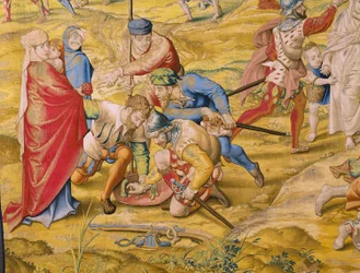 Tapiz flamenco. Serie La conquista de Túnez: Toma de Túnez. Dibujante Jan Cornelisz Vermeyen. Estudio Willem de Pannemaker, Bruselas. Ca 1545. Detalle.
