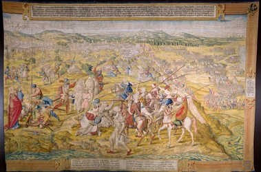 Tapiz flamenco. Serie La conquista de Túnez: Toma de Túnez. Dibujante Jan Cornelisz Vermeyen. Estudio Willem de Pannemaker, Bruselas. alrededor de 1545.