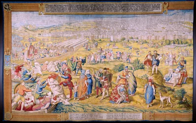 Tapiz flamenco. Serie «La conquista de Túnez»: El saqueo de Túnez. Cartón de Jan Cornelisz Vermeyen. Taller de Willem de Pannemaker, Bruselas. Hacia 1545.
