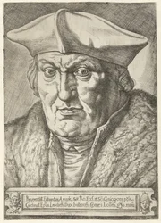Retrato de Erard de la Marck, Príncipe-Obispo de Lieja Reerendill Euhardus Amarka ... bulliacen Comes Lossen (título sobre objeto)