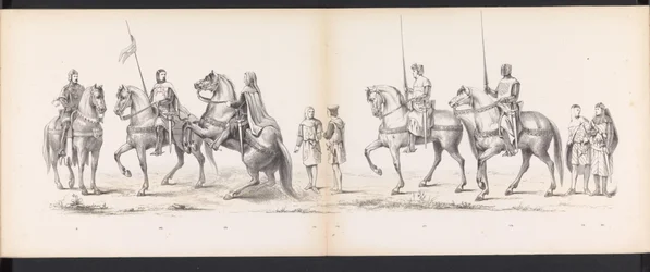 Mascarada de los estudiantes de Leiden, 1865 (lámina 14) Procesión de murgas celebrada por los miembros del cuerpo de estudiantes de Leiden el 6 de junio de 1865, en celebración del 290 aniversario de la Leidsche Hoogeschool, que representa: la entrada de 