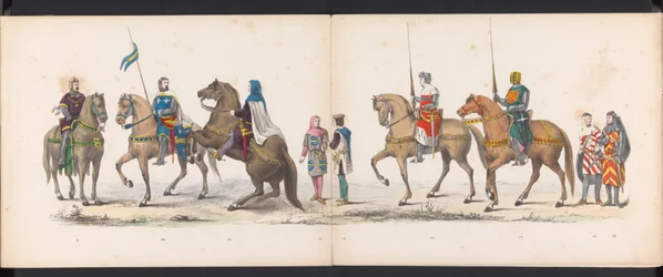 Mascarada de los estudiantes de Leiden, 1865 (lámina 14) Procesión de murgas celebrada por los miembros del cuerpo de estudiantes de Leiden el 6 de junio de 1865, en celebración del 290 aniversario de la Leidsche Hoogeschool, que representa: la entrada de 
