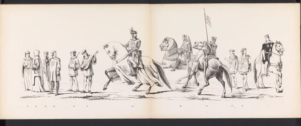 Mascarada de los estudiantes de Leiden, 1865 (lámina 8) Las murgas procesión celebrada por los miembros del cuerpo de estudiantes de Leiden el 6 de junio de 1865, en celebración del 290º aniversario de la Leidsche Hoogeschool, representando: la entrada de 