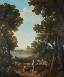 Un Paisaje Clásico con Pastores y Jinete