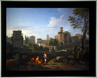 Conjunto de cuatro Cappricio; (4) Arcos de Constantino y Tito Torre del Campidoglio, Templo de Venus y la Torre del Reloj de Santa Francesca Ronana (lienzo)