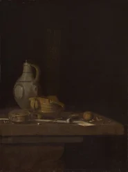 Bodegón con jarra de gres y brasero