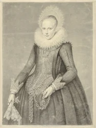 Retrato de mujer con guantes y collar con soporte para una piedra de bezoar (?)