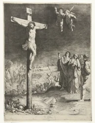 Cristo en la cruz con María y Juan afligidos