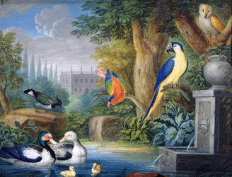 Aves exóticas en un jardín ornamental, c.1650