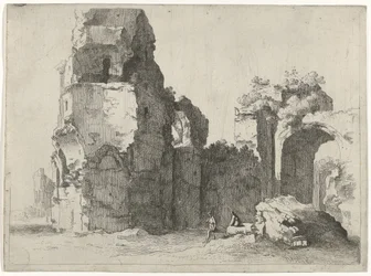 Ruinas romanas con dos figuras