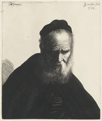 Busto de anciano con barba y sombrero Tronies después de Rembrandt (título de la serie)