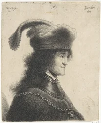 Busto de hombre con pieza para el cuello y sombrero con pluma (George Rakaczy I)