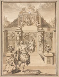 Perseo y Minerva ante un templo, primer tercio del siglo XVIII
