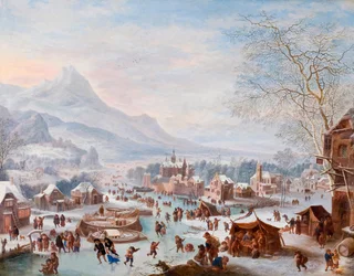 Escena de invierno con patinadores
