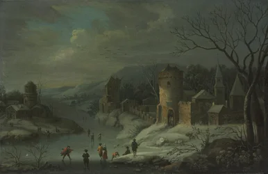 Paisaje invernal, c. 1680-1718 (óleo sobre cobre, montado en madera)