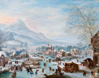 Escena de invierno con patinadores