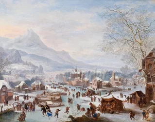 Escena invernal con patinadores