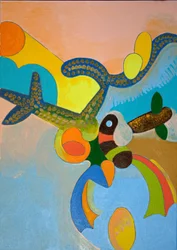 Diez minutos después de su despegue final, Ícaro es atacado por un ave del paraíso, 2010
