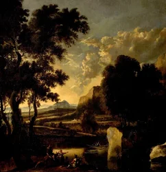 Paisaje con figuras en primer plano