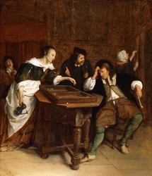 Gentiles jugando al backgammon en un interior