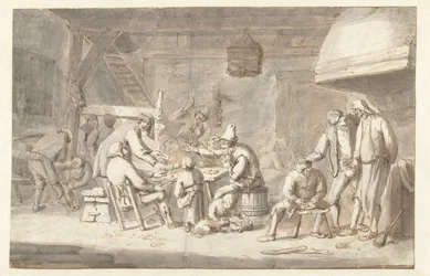 Escena de posada con jugadores de cartas