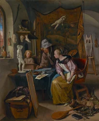 La lección de dibujo, c.1665 (óleo sobre tabla)