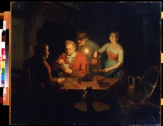 Juego de cartas. Pintura de Jan Hendrik van Grootveld (1808-1855). Óleo sobre tabla, 70 x 93 cm, arte holandés del siglo XIX. Museo del Lejano Oriente, Khabarovsk (Rusia).