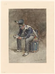 Tambor de infantería de lectura sentado