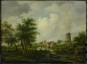 La muralla en ruinas de Ámsterdam con el Weteringpoort, visto a través del Buitensingel