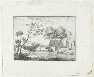 paisaje con puente y granja