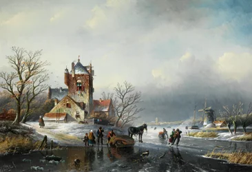 Jan Jacob Spohler Paisaje invernal con molino de viento y patinadores sobre hielo