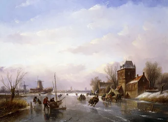 Patinadores en un paisaje helado