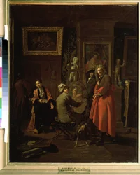 ""El estudio del pintor"" (El estudio del pintor) Pintura de Jan Joseph Horemans el Viejo (1682-1759) 1725-1730 Museo Pushkin de Moscú