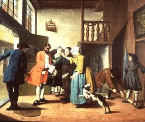 Las visitas del doctor - Un proverbio holandés: El doctor es representado como el diablo cuando regresa a la casa para presentar su factura (uno de un conjunto de cuatro)