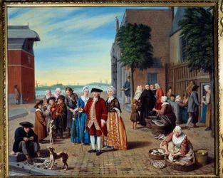 Paseo para pescar y nobles en los Países Bajos. Pintura de Jan Josef Horemans el Joven (1714-1790) 1771 Lyon, Museo de Bellas Artes