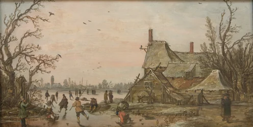Escena de invierno en una granja