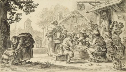Juego de cartas de campesinos frente a la posada, 1624