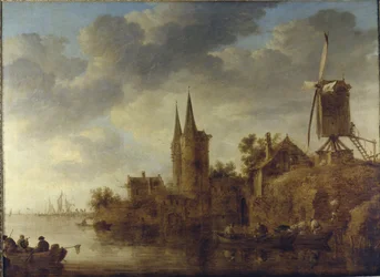 Un paisaje fluvial con un capricho del Oostport, Delft, c.1644
