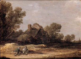 Campesinos descansando en un camino junto a una granja (fragmento)