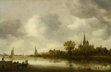 Paisaje fluvial con una iglesia a lo lejos, 1644
