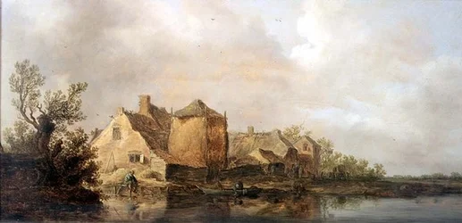 Escena fluvial con una posada