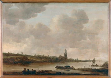 Vista de Rhenen a orillas del Rin con la iglesia de Sainte-Cunera ...