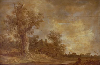 Paisaje arbolado con figuras y roble