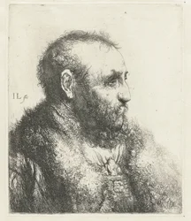 Busto de anciano con abrigo de piel