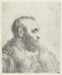Busto de anciano con abrigo de piel
