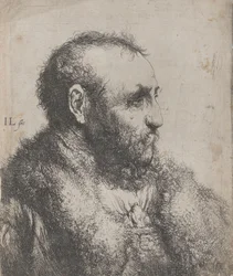 Busto de un anciano con cuello de piel, siglo XVII