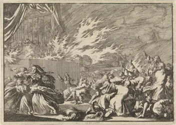Incendio de un cobertizo de madera en el que tiene lugar una representación teatral junto al castillo de Amelienborg en Copenhague, 1689