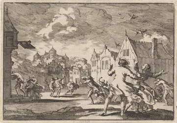 Los habitantes de un pueblo cerca del castillo de Luchow en Lüneburg son alcanzados por un torbellino que hace que las aves caigan muertas del cielo, 1671
